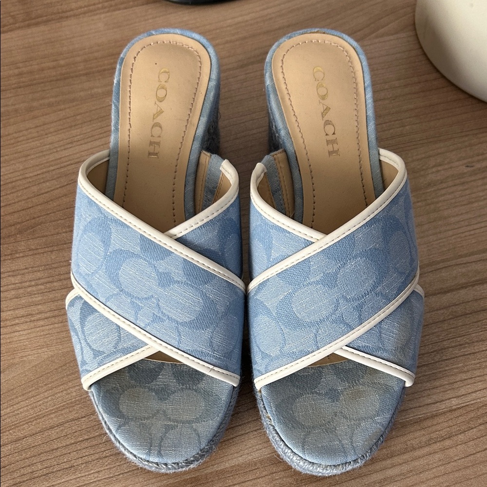 Coach Women's Light Blue Patterned Mules